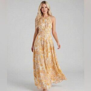 LAST ONE 🔥 Paisley Halter Neck Maxi Dress Yellow